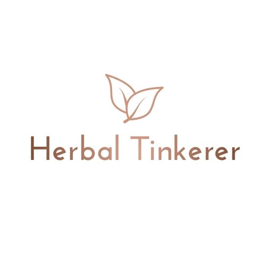 Logo of 'Herbal Tinkerer' with a leaf symbol on a white background